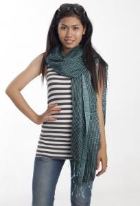 designer-shawl-11058-2_0 Cambodiansk smalstribet silkesjal (turkisblå/sort) K35