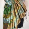SMUK GRØNLIG FARVERIG IKAT SILKE SARONG.   nr.8.   k72